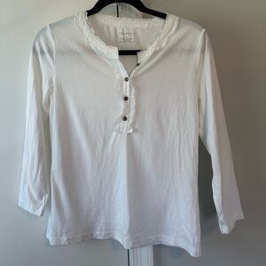 Talbots White Ruffle Henley Top with 3/4 sleeves 🤍 SIZE XS